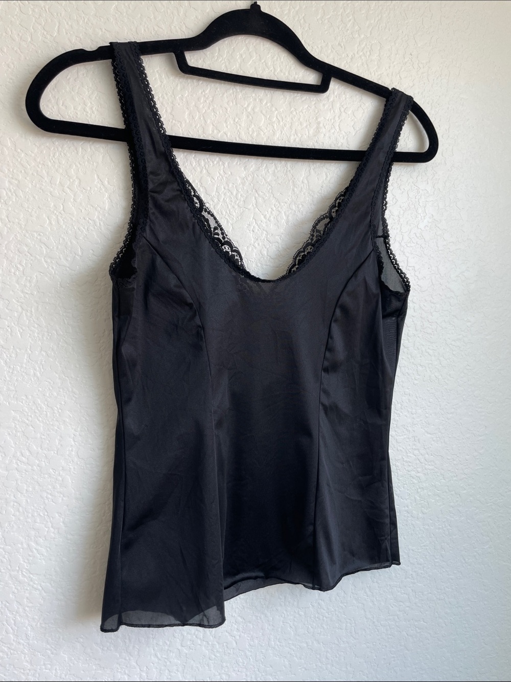vassarette Black Satin Lace-Trim Camisole • Size 34 - Picture 7 of 11